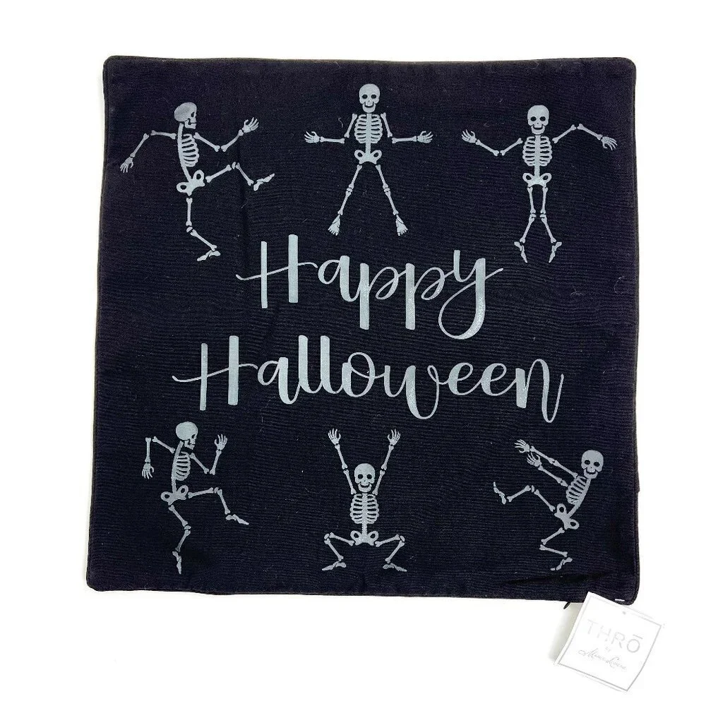 NWT THRO by Marlo Lorenz Happy Halloween Glow in the Dark Skeleton Pillow Cover